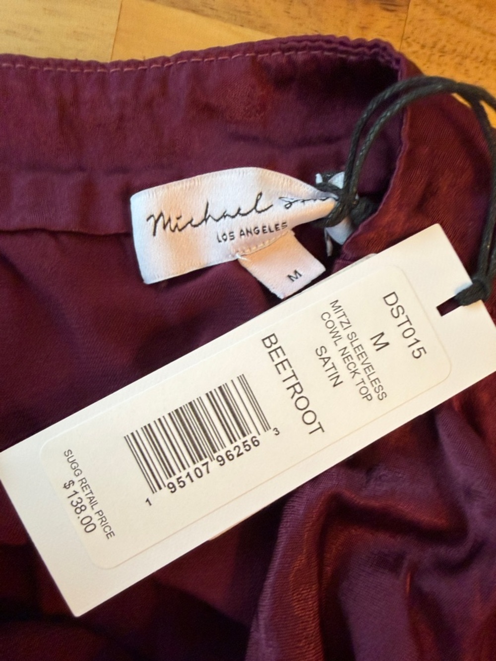 Michael Stars Satin-Like Cowl Neck Tank in Beetroot - Picture 2 of 4